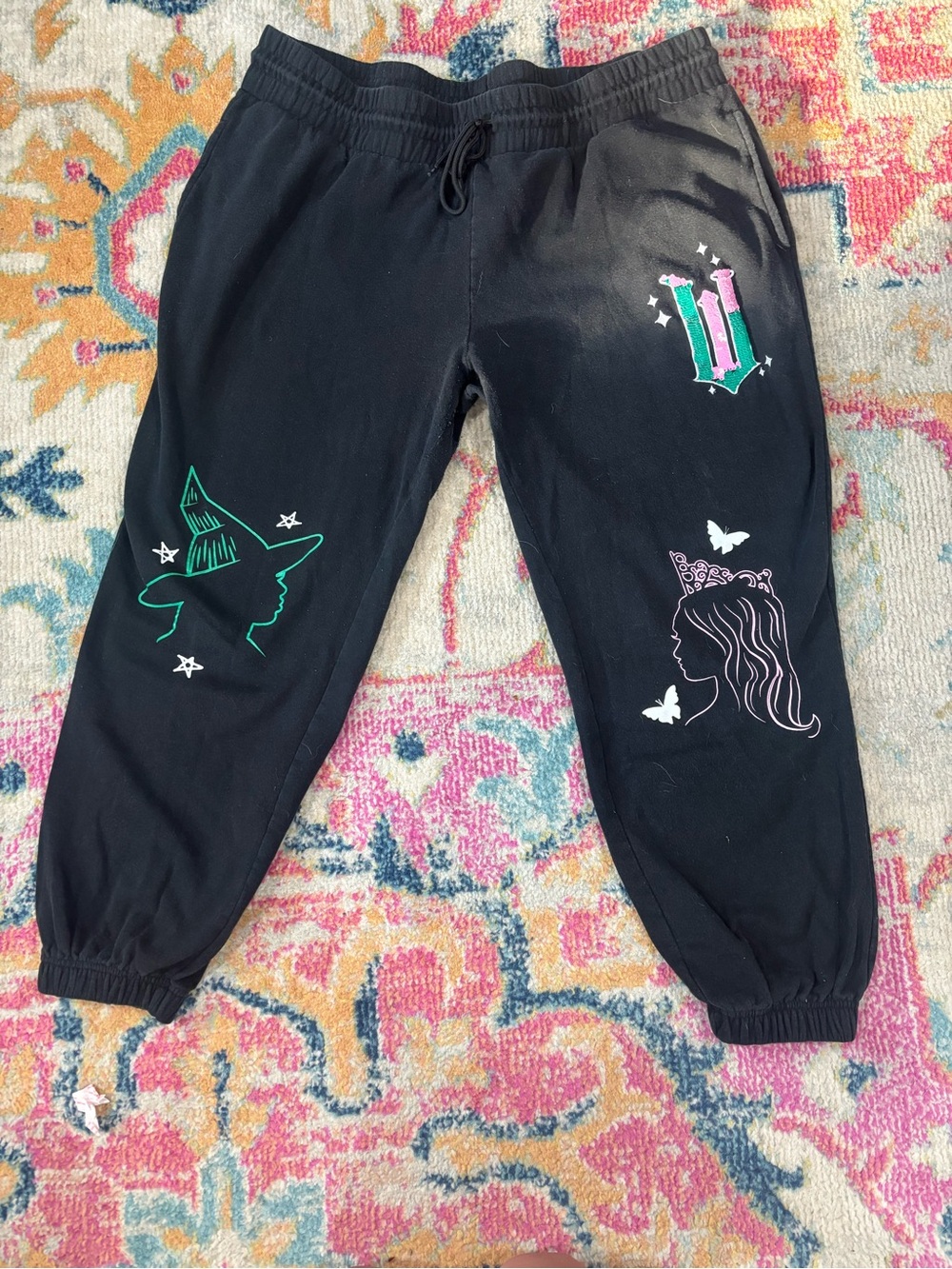 Kids Black Graphic Jogger Sweatpants with Princess and Witch Designs